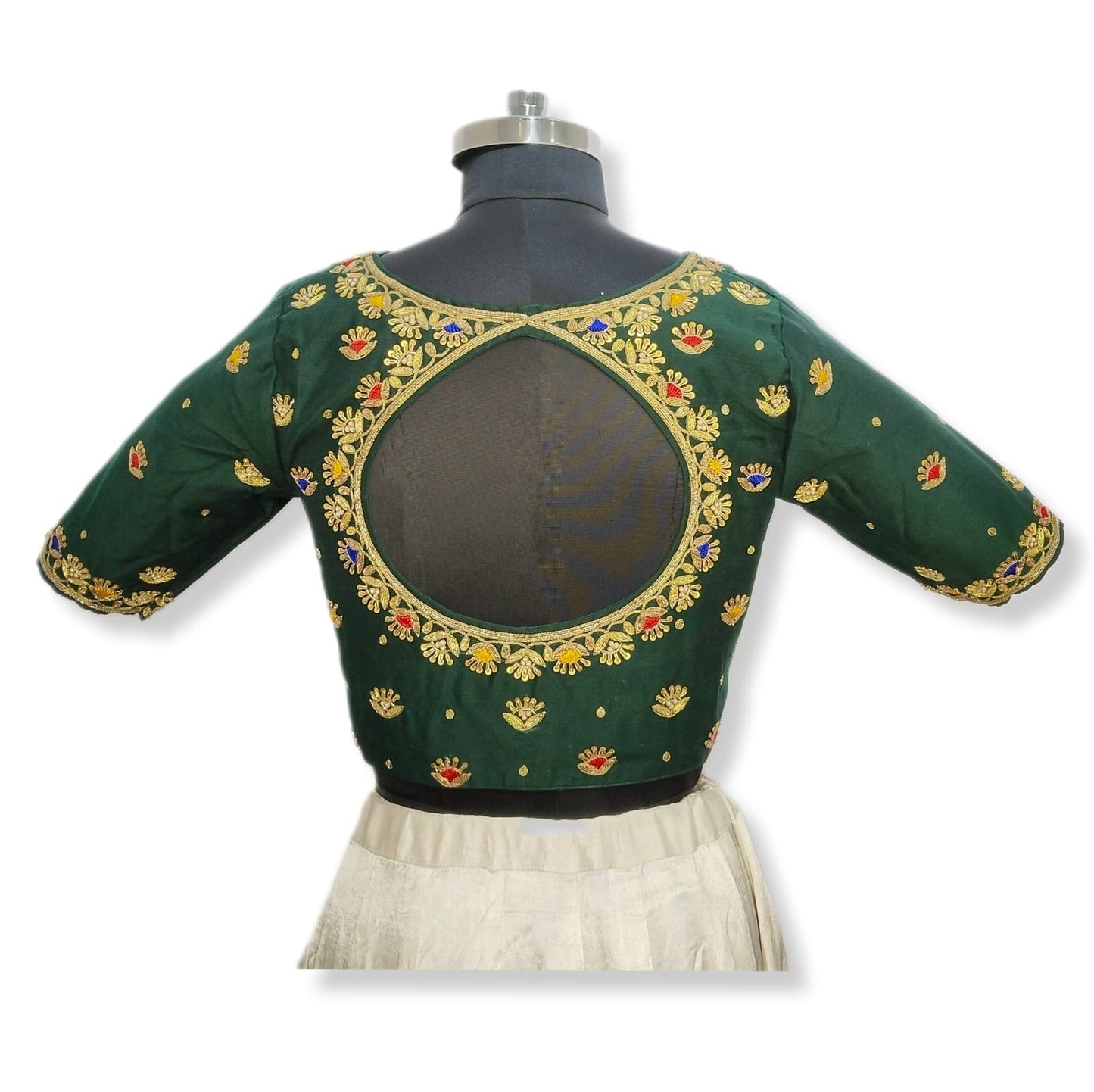 Handcrafted Blouse with Traditional Zardozi Embroidery (Bottle Green)