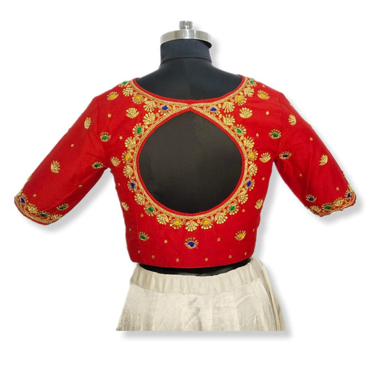 Handcrafted Blouse with Traditional Zardozi Embroidery (Red)