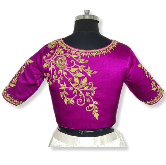 Royal Bloom Zardozi designer Blouse (Magenta)