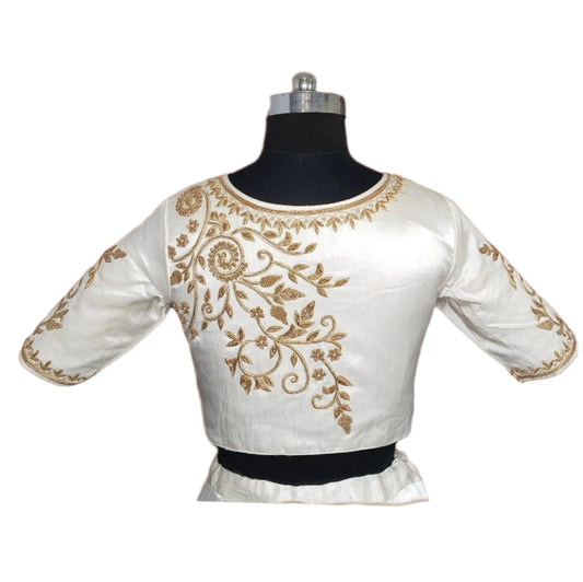 Royal Bloom Zardozi designer Blouse (Off White)