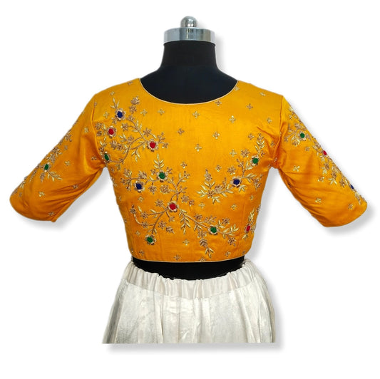 Asymmetric Zardozi Art Blouse (Mustard Yellow)