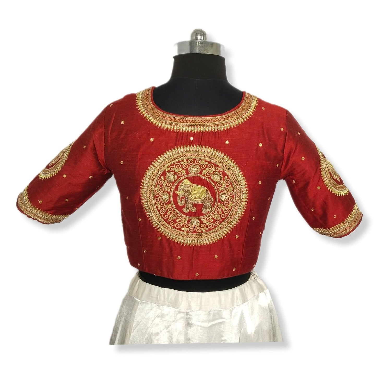 Regal Elephant Handcrafted Zardozi Blouse (Maroon)