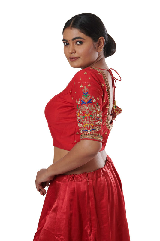 Ornate tri-colour princess line blouse (Red)