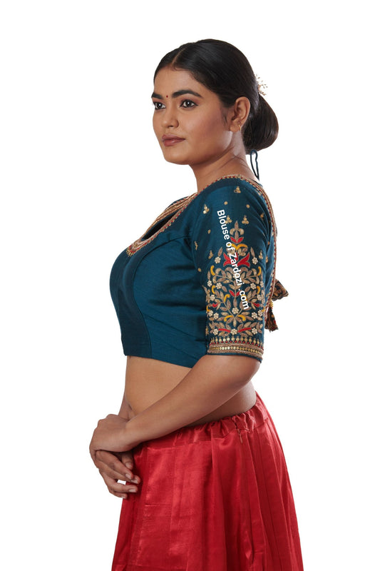 Ornate tri-colour princess line blouse (Turkish Blue)