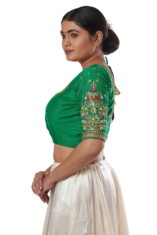 Ornate tri-colour princess line blouse (Green)