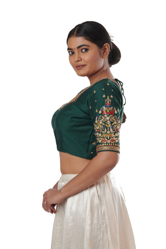 Ornate tri-colour princess line blouse (Bottel Green)