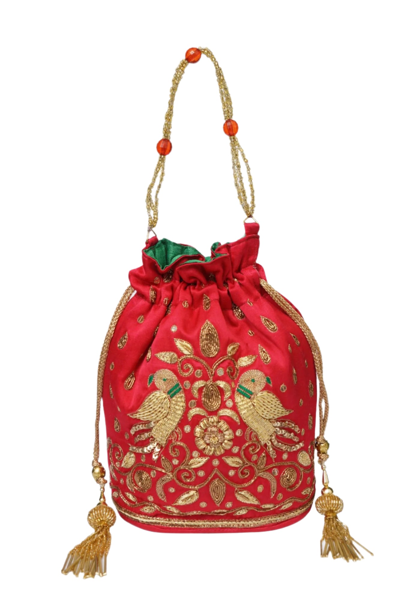 Beutyful Parrot Zardozi Work Potli Batwa (Red)