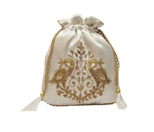 Peacock Zardozi Potli Batwa (Off White)