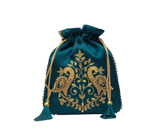 Peacock Zardozi Potli Batwa (Peacock blue)