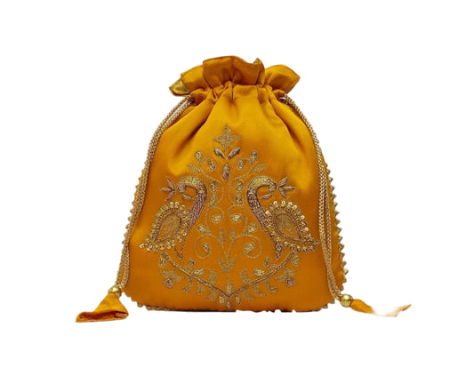 Peacock Zardozi Potli Batwa (Mustard Yellow)