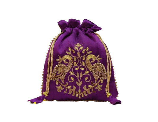 Peacock Zardozi Potli Batwa (Purple)
