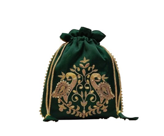 Peacock Zardozi Potli Batwa (Bottel green)