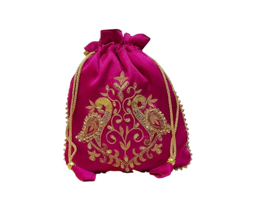 Peacock Zardozi Potli Batwa (Pink)