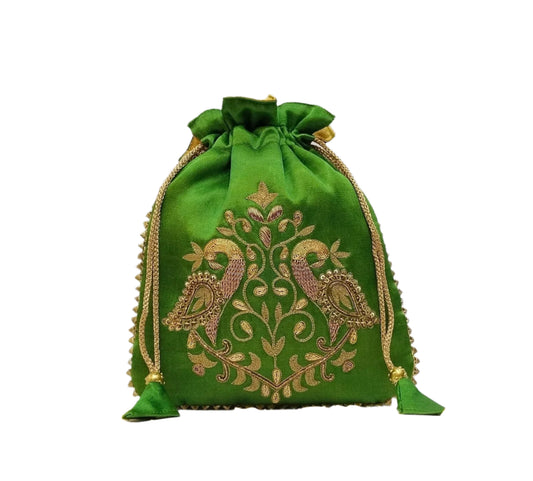 Peacock Zardozi Potli Batwa (Parrot Green)
